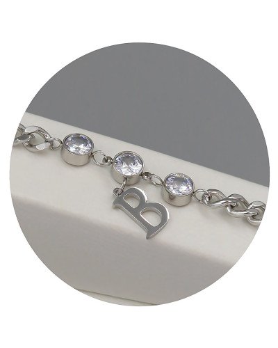 Браслет Stainless Steel. Сталь. Родій. Камені: білий циркон. Довжина: 18.5-21 см