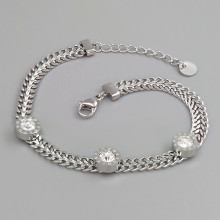 Браслет Stainless Steel. Сталь. Родій. Камені: білий циркон. Довжина: 18-21 см