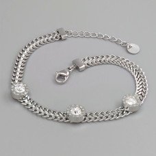Браслет Stainless Steel. Сталь. Родій. Камені: білий циркон. Довжина: 18-21 см