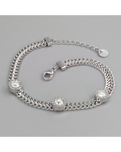 Браслет Stainless Steel. Сталь. Родій. Камені: білий циркон. Довжина: 18-21 см