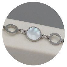 Браслет Stainless Steel з білою емаллю. Сталь. Родій. Довжина: 18.5-21.5 см