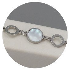 Браслет Stainless Steel з білою емаллю. Сталь. Родій. Довжина: 18.5-21.5 см