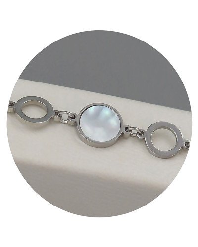 Браслет Stainless Steel з білою емаллю. Сталь. Родій. Довжина: 18.5-21.5 см