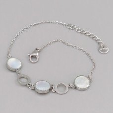 Браслет Stainless Steel з білою емаллю. Сталь. Родій. Довжина: 18.5-21.5 см