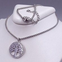 Ланцюжок Stainless Steel з кулоном. Сталь. Родій. Камені: білий циркон. Довжина 45-49 см. Ширина 1 мм.
