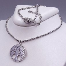 Ланцюжок Stainless Steel з кулоном. Сталь. Родій. Камені: білий циркон. Довжина 45-49 см. Ширина 1 мм.