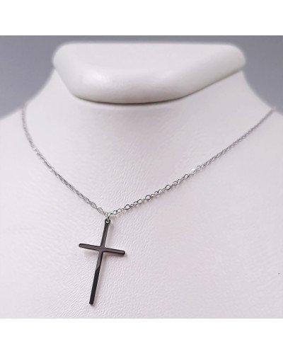 Ланцюжок Stainless Steel з хрестиком. Сталь. Родій. Довжина 46-51 см. Ширина 1 мм.
