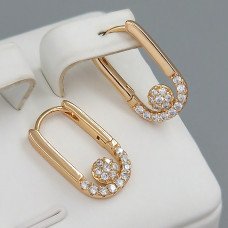 Сережки ХР. Позолота 18К. Камені: білий циркон. Довжина: 16 мм. Ширина: 10 мм.