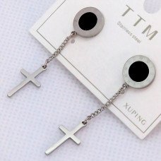 Сережки-гвоздики Stainless Steel із чорною емаллю. Сталь. Родій. Довжина: 40 мм