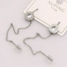 Сережки-протяжки Stainless Steel. Сталь. Родій. Камінь: білий циркон. Довжина: 85 мм