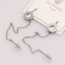 Сережки-протяжки Stainless Steel. Сталь. Родій. Камінь: білий циркон. Довжина: 85 мм
