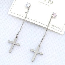 Сережки-гвоздики Stainless Steel. Сталь. Родій. Камінь: білий циркон. Довжина: 50 мм