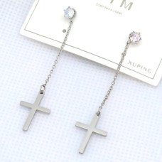 Сережки-гвоздики Stainless Steel. Сталь. Родій. Камінь: білий циркон. Довжина: 50 мм