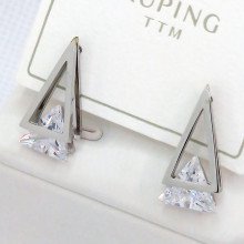 Сережки-гвоздики Stainless Steel. Сталь. Родій. Камінь: білий циркон. Довжина: 18 мм Ширина 10 мм
