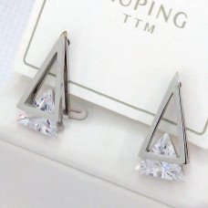Сережки-гвоздики Stainless Steel. Сталь. Родій. Камінь: білий циркон. Довжина: 18 мм Ширина 10 мм