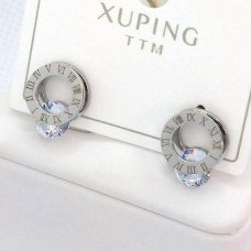 Сережки-гвоздики Stainless Steel. Сталь. Родій. Камінь: білий циркон. Довжина: 10 мм. Ширина: 7 мм.