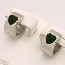 Сережки Stainless Steel. Сталь. Родій. Камені: чорний циркон. Діаметр: 12 мм. Ширина: 5 мм.