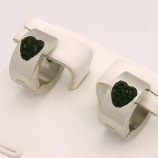 Сережки Stainless Steel. Сталь. Родій. Камені: чорний циркон. Діаметр: 12 мм. Ширина: 5 мм.
