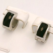 Сережки Stainless Steel. Сталь. Родій. Камені: чорний циркон. Діаметр: 12 мм. Ширина: 5 мм.