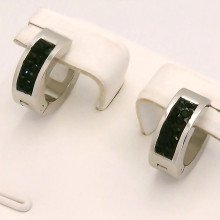 Сережки Stainless Steel. Сталь. Родій. Камені: чорний циркон. Діаметр: 12 мм. Ширина: 4 мм.