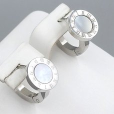Сережки Stainless Steel з перламутровою емаллю. Сталь. Родій. Діаметр: 10 мм.