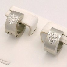 Сережки Stainless Steel з білою емаллю. Сталь. Родій. Камінь: білий циркон. Діаметр: 12 мм. Ширина: 5 мм.