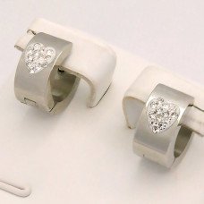 Сережки Stainless Steel з білою емаллю. Сталь. Родій. Камінь: білий циркон. Діаметр: 12 мм. Ширина: 5 мм.