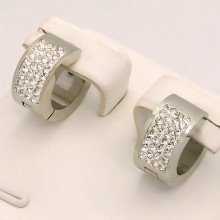 Сережки Stainless Steel з білою емаллю. Сталь. Родій. Камінь: білий циркон. Діаметр: 12 мм Ширина: 5 мм.