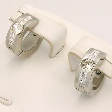 Сережки Stainless Steel з білою емаллю. Сталь. Родій. Камінь: білий циркон. Діаметр: 12 мм Ширина 4 мм