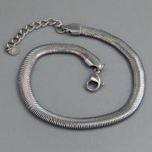 Браслет Stainless Steel. Сталь. Родій. Довжина: 20-23 см.  Ширина: 5 мм. Плоский снійк