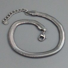 Браслет Stainless Steel. Сталь. Родій. Довжина: 20-23 см.  Ширина: 5 мм. Плоский снійк