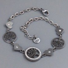 Браслет Stainless Steel. Сталь. Родій. Камені: білий циркон та біла емаль. Довжина: 19-22 см