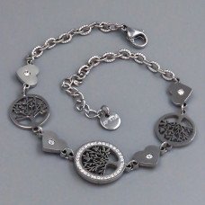 Браслет Stainless Steel. Сталь. Родій. Камені: білий циркон та біла емаль. Довжина: 19-22 см