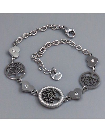 Браслет Stainless Steel. Сталь. Родій. Камені: білий циркон та біла емаль. Довжина: 19-22 см