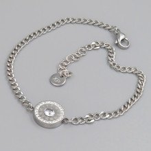 Браслет Stainless Steel. Сталь. Родій. Камені: білий циркон та біла емаль. Довжина: 19-22 см