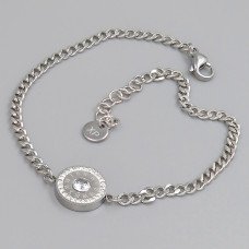 Браслет Stainless Steel. Сталь. Родій. Камені: білий циркон та біла емаль. Довжина: 19-22 см