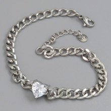 Браслет Stainless Steel. Сталь. Родій. Камені: білий циркон. Довжина: 19-23 см