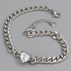Браслет Stainless Steel. Сталь. Родій. Камені: білий циркон. Довжина: 19-23 см