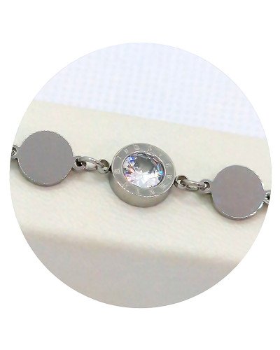 Браслет Stainless Steel. Сталь. Родій. Камені: білий циркон. Довжина: 19-22,5 см