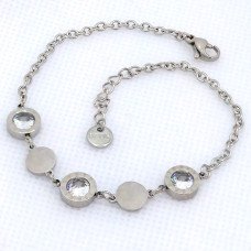 Браслет Stainless Steel. Сталь. Родій. Камені: білий циркон. Довжина: 19-22,5 см
