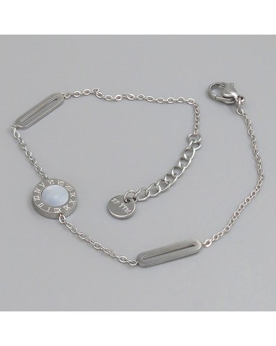 Браслет Stainless Steel перламутровою емаллю. Сталь. Родій. Довжина: 19-22 см