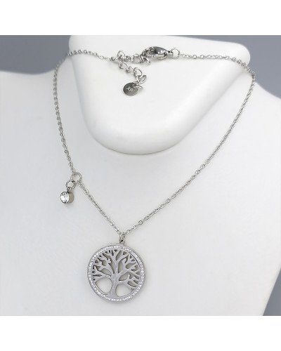 Ланцюжок із кулоном Stainless Steel. Сталь. Родій. Камені: білий циркон. Довжина ланцюжка: 46-50 см