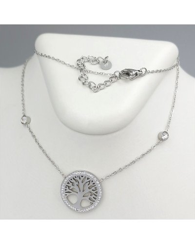 Ланцюжок із кулоном Stainless Steel. Сталь. Родій. Камені: білий циркон. Довжина ланцюжка: 41-46 см