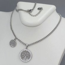 Ланцюжок з кулонами Stainless Steel. Сталь. Родій. Камені: білий циркон. Довжина ланцюжка: 41-46 см