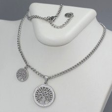 Ланцюжок з кулонами Stainless Steel. Сталь. Родій. Камені: білий циркон. Довжина ланцюжка: 41-46 см