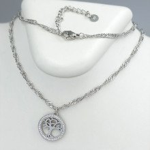 Ланцюжок з кулоном Stainless Steel. Сталь. Родій. Камені: білий циркон. Довжина ланцюжка: 45-50 см