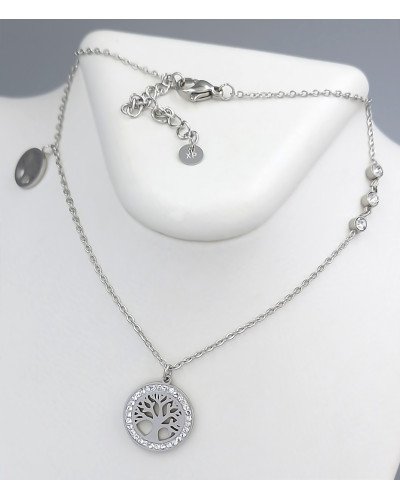 Ланцюжок з кулонами Stainless Steel. Сталь. Родій. Камені: білий циркон. Довжина ланцюжка: 40-45 см