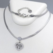 Ланцюжок з кулоном Stainless Steel. Сталь. Родій. Камені: білий циркон. Довжина ланцюжка: 45,5-50 см