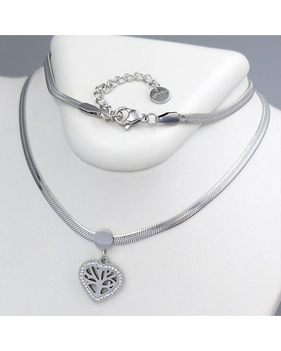 Ланцюжок з кулоном Stainless Steel. Сталь. Родій. Камені: білий циркон. Довжина ланцюжка: 45,5-50 см