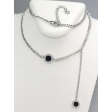Ланцюжок із кулонами Stainless Steel із чорною емаллю. Сталь. Родій. Довжина ланцюжка: 45,5-50,5 см